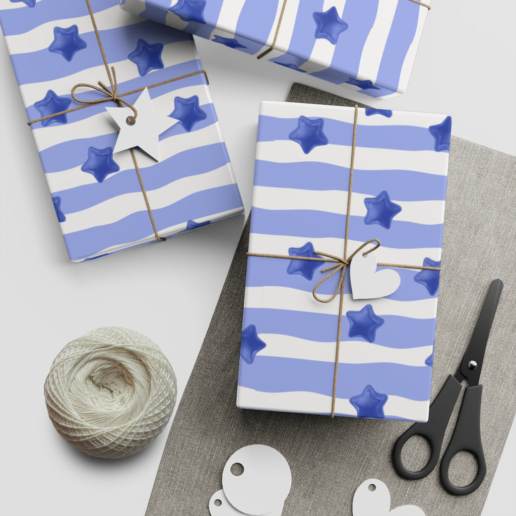 Periwinkle Stars & Waves Gift Wrapping Sheet – Illustrated Gift Wrap by Designbyree ✨