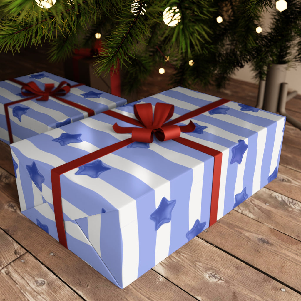 Periwinkle Stars & Waves Gift Wrapping Sheet – Illustrated Gift Wrap by Designbyree ✨