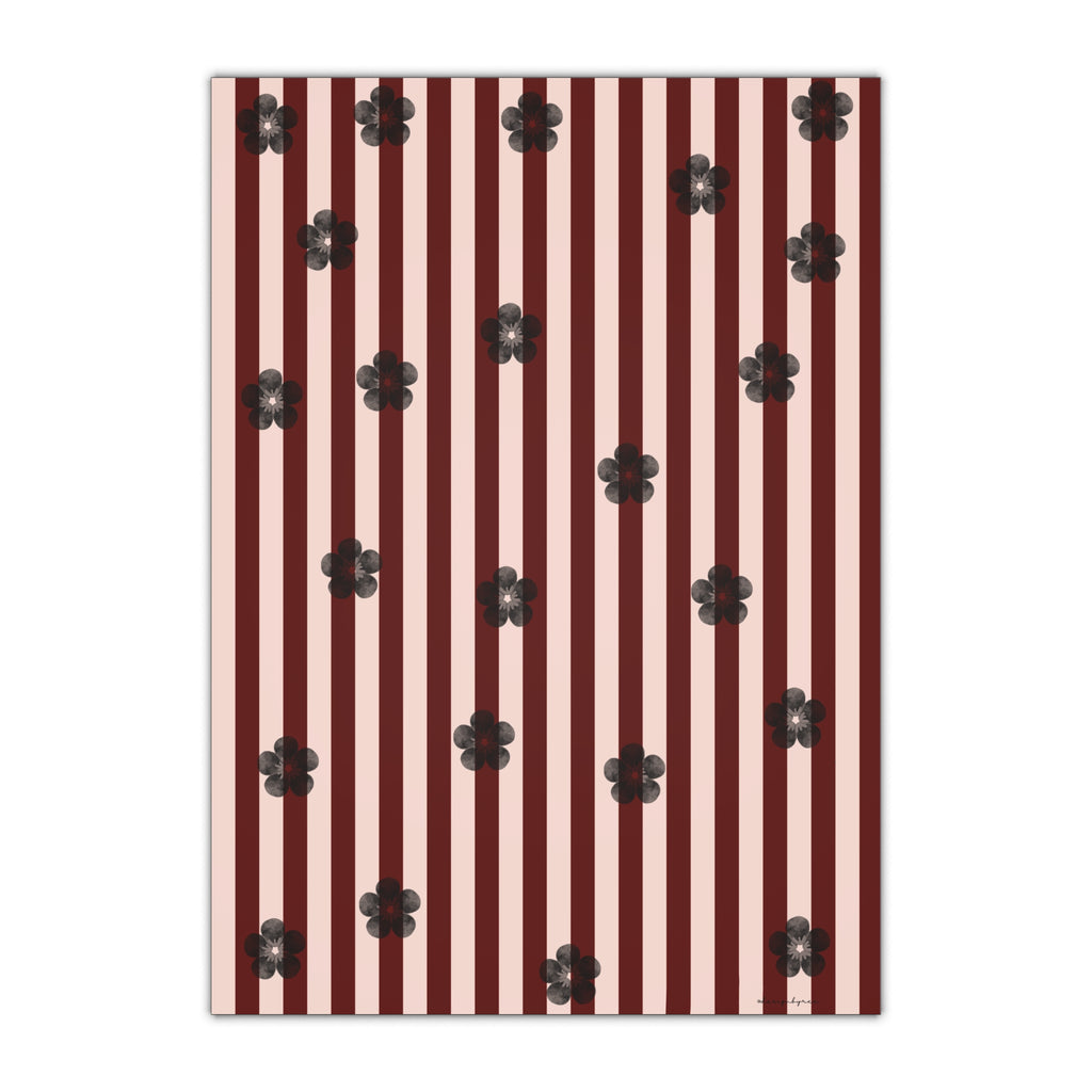 Dark Rose Floral Stripes Gift Wrapping Sheet – Illustrated Gift Wrap by Designbyree ✨