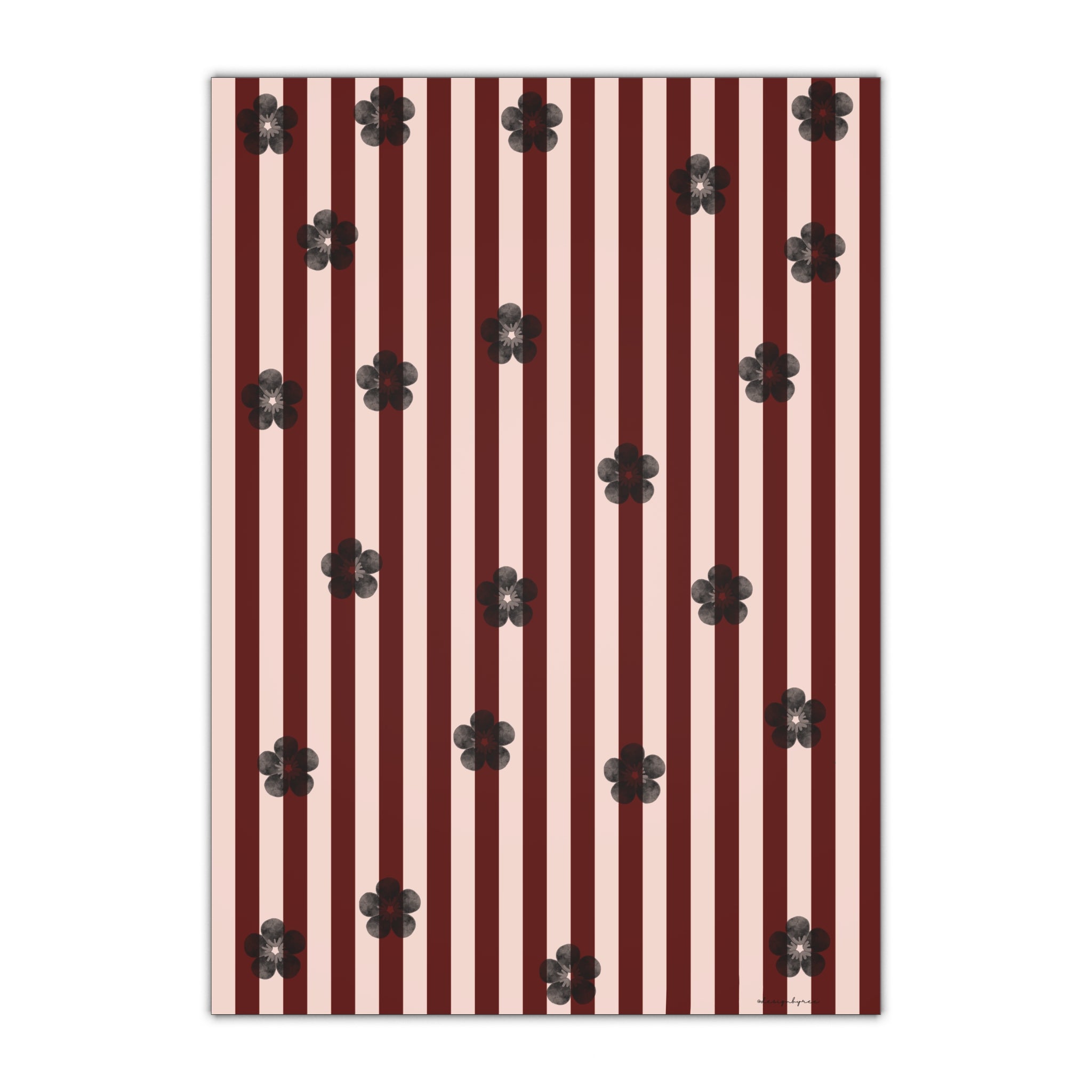 Dark Rose Floral Stripes Gift Wrapping Sheet – Illustrated Gift Wrap by Designbyree ✨