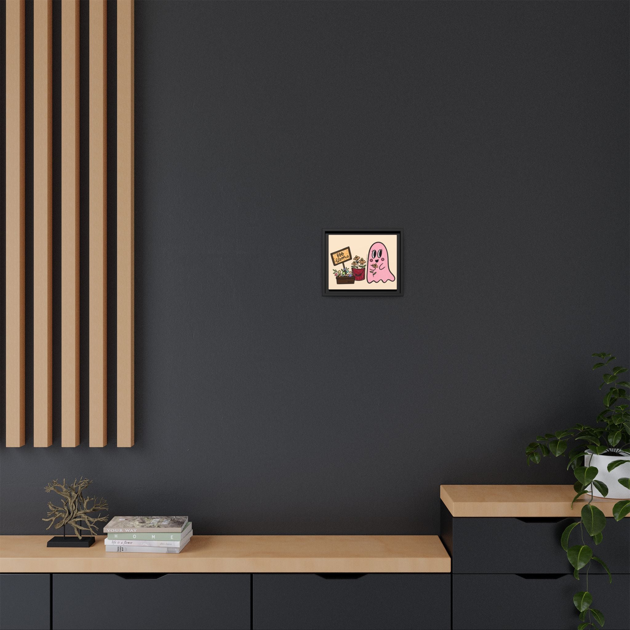 Framed matte canvas wall art in a pinewood frame
